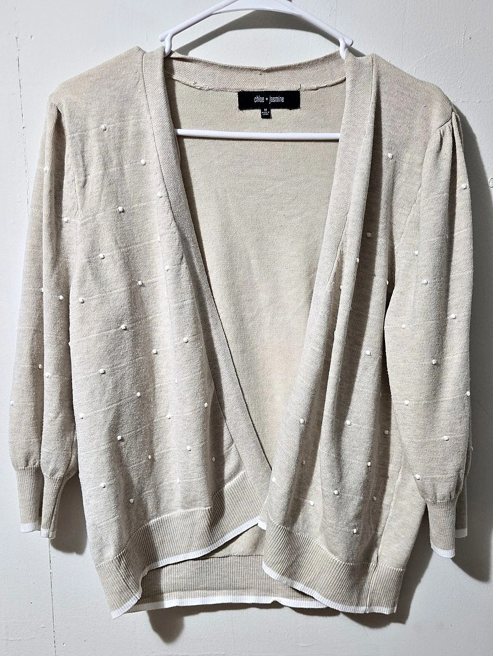 chloe + jasmine Beaded Cardigan in Beige Size Medium Like New